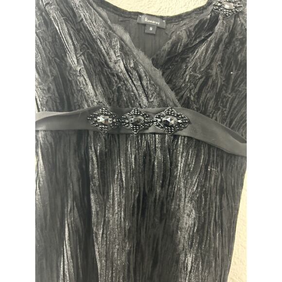 Komarov Tank Womens Babydoll Sz S Black Crinkle V Neck Y2k Bead WhimsiGoth Witch - Picture 4 of 13